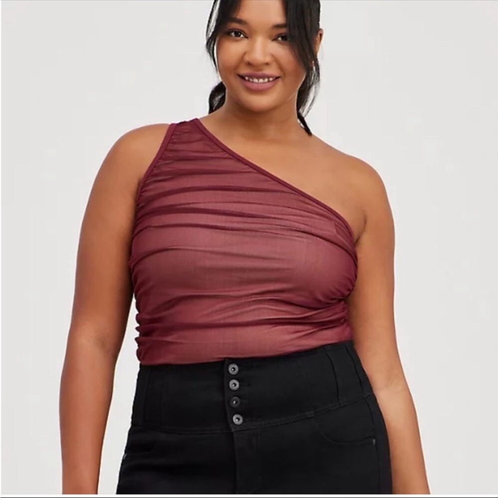 Torrid Maroon Sheer One-Shoulder Tank